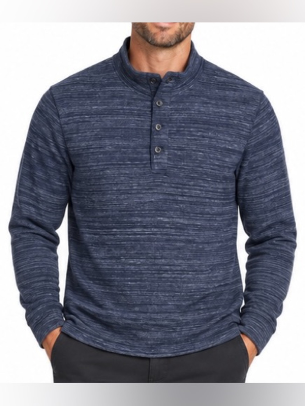 Relwen Loop Back Mock Pullover Navy Twist Size L